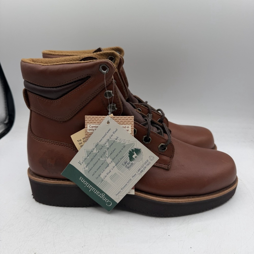 Vintage Lake of the Woods Boots Mens Sz 8 D Brown Leather Work USA Made NWT